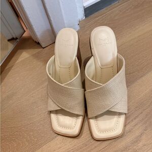 Marc Fisher Beige Cross-Band Slide Mules